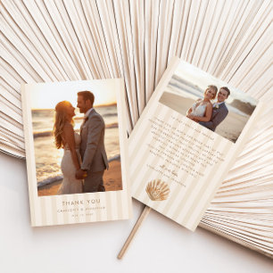 Tarjeta De Agradecimiento Boda Costera con Monograma de Concha Caprichosa