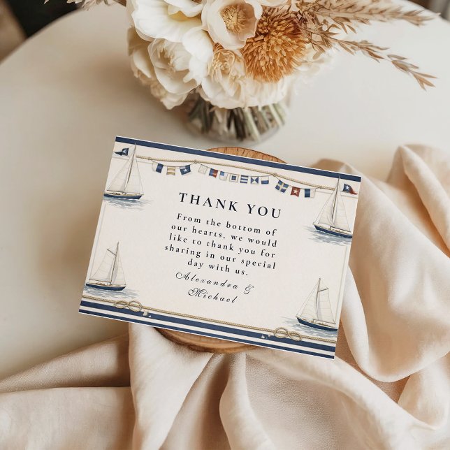 Tarjeta De Agradecimiento Boda Costera con Velero Clásico (Subido por el creador)