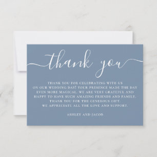 Tarjeta De Agradecimiento Boda Costera en Azul Polvoriento Romántico Frent