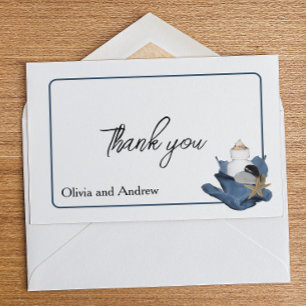 Tarjeta De Agradecimiento Boda costera mar océano azul iris floral