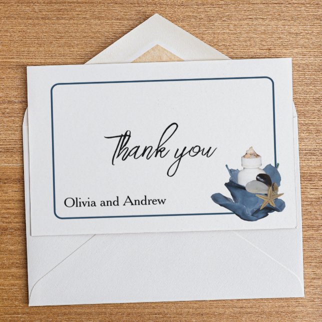 Tarjeta De Agradecimiento Boda costera mar océano azul iris floral (Subido por el creador)