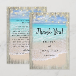 Tarjeta De Agradecimiento Boda Costera Playa Azul Madera Rústica