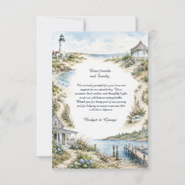 Tarjeta De Agradecimiento Boda costera romántica de New England con faro