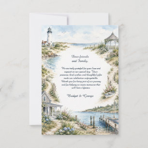 Tarjeta De Agradecimiento Boda costera romántica de New England con faro