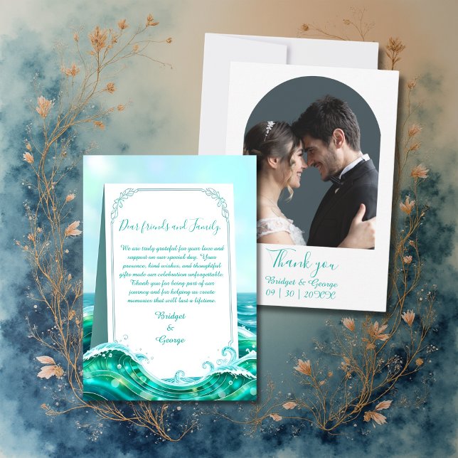 Tarjeta De Agradecimiento boda costero abstracto turquesa (Subido por el creador)