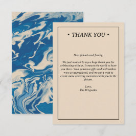 Tarjeta De Agradecimiento Boda costero moderno de mármol azul