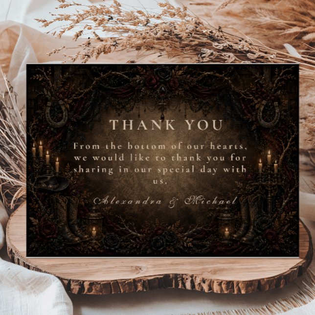 Tarjeta De Agradecimiento Boda Country Goth Occidental (Subido por el creador)