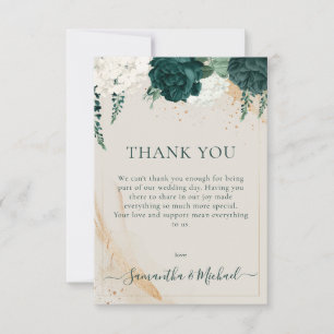 Tarjeta De Agradecimiento Boda Cream Signature Verde Esmeralda Salvia Rosa
