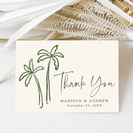 Tarjeta De Agradecimiento Boda Crema de Palmeras Dibujadas a Mano Modernas