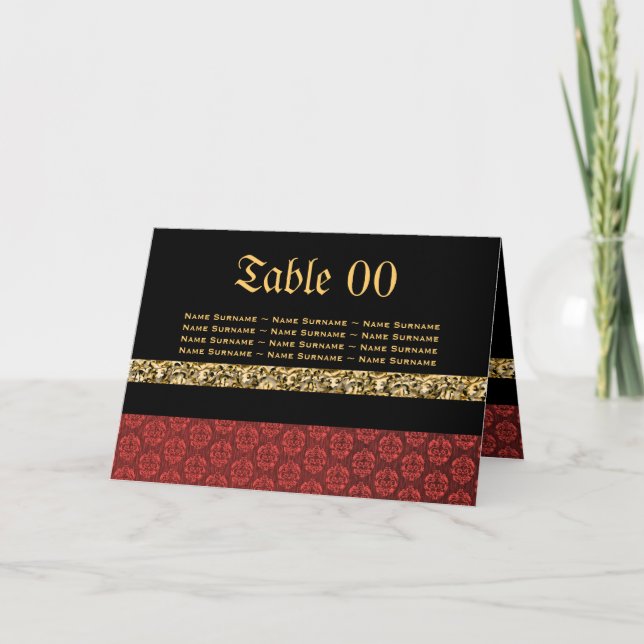 Tarjeta De Agradecimiento Boda damasco de oro negro rojo (Anverso)