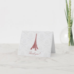 Tarjeta De Agradecimiento Boda Damask de la Torre Eiffel Roja Gracias