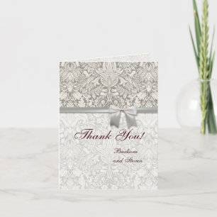 Tarjeta De Agradecimiento Boda Damask Vintage Boda blanco viejo encaje