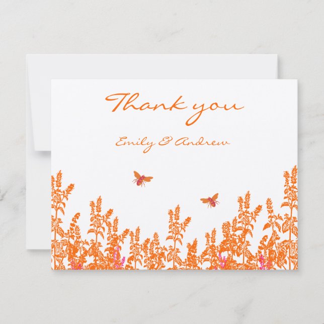 Tarjeta De Agradecimiento Boda de abeja de bullición romántica de flor silve