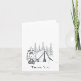 Tarjeta De Agradecimiento Boda de acampada de carpas, farolillos y bosquejos