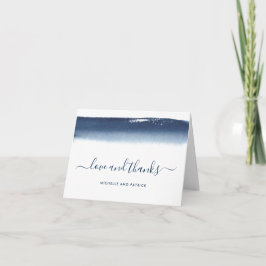 Tarjeta De Agradecimiento Boda de acuarela azul marino moderna