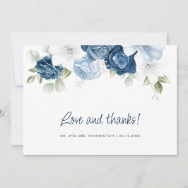 Tarjeta De Agradecimiento Boda de acuarela botánica Dusty Blue Floral