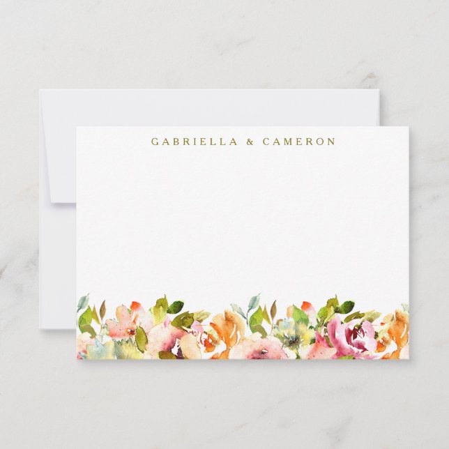 Tarjeta De Agradecimiento Boda de acuarela botánica floral de Borgoña (Anverso)