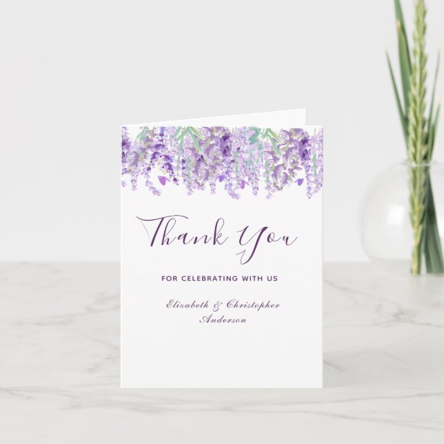 Tarjeta De Agradecimiento Boda de acuarela botánica floral de lavanda (Anverso)