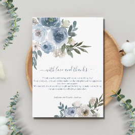 Tarjeta De Agradecimiento Boda de acuarela de color azul blanco floral