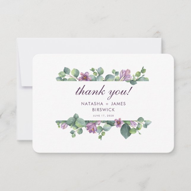 Tarjeta De Agradecimiento Boda de acuarela de Eucalyptus (Anverso)