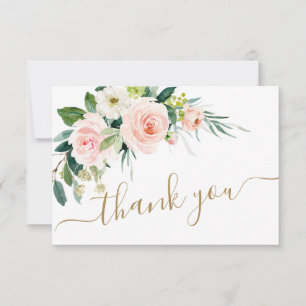 Tarjeta De Agradecimiento Boda De Acuarela De Flores Rosa Rubor Gracias Ca