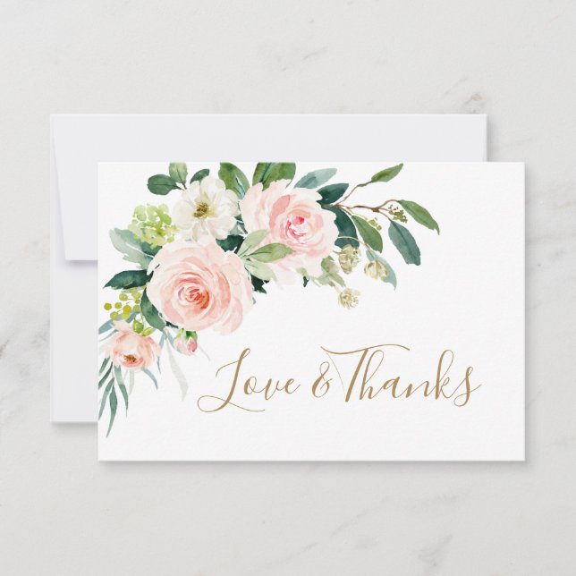 Tarjeta De Agradecimiento Boda De Acuarela De Flores Rosadas De Rubor Gracia (Anverso)