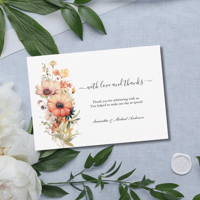Tarjeta De Agradecimiento Boda de acuarela de Flores salvajes Gracias tarjet (Peach pink yellow wildflower Wedding thank you cards Personalized.)