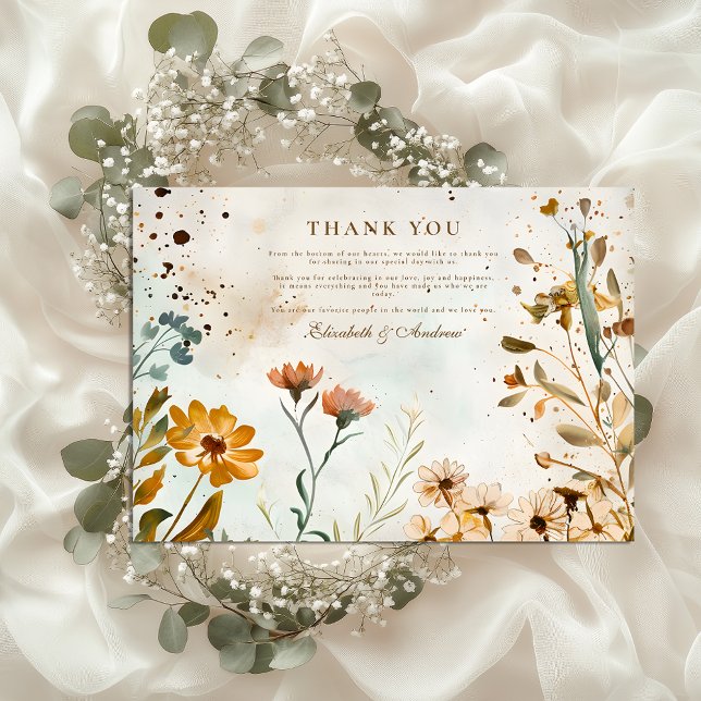 Tarjeta De Agradecimiento Boda de acuarela de flores silvestres rusas (Subido por el creador)