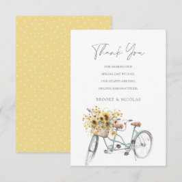 Tarjeta De Agradecimiento Boda de acuarela de girasol rústico para bicicleta
