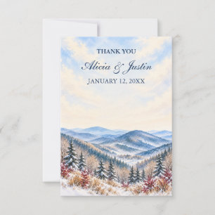 Tarjeta De Agradecimiento Boda de Acuarela de Invierno de Blue Ridge Azul Pe