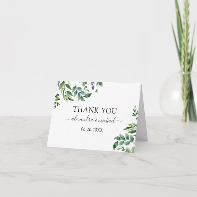 Tarjeta De Agradecimiento Boda de acuarela de la vegetación botánica (Anverso)