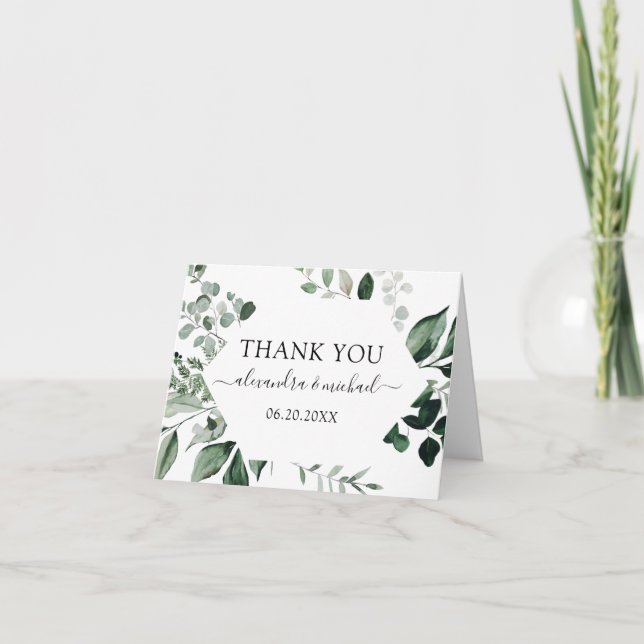 Tarjeta De Agradecimiento Boda de acuarela de la vegetación botánica Foliage (Anverso)