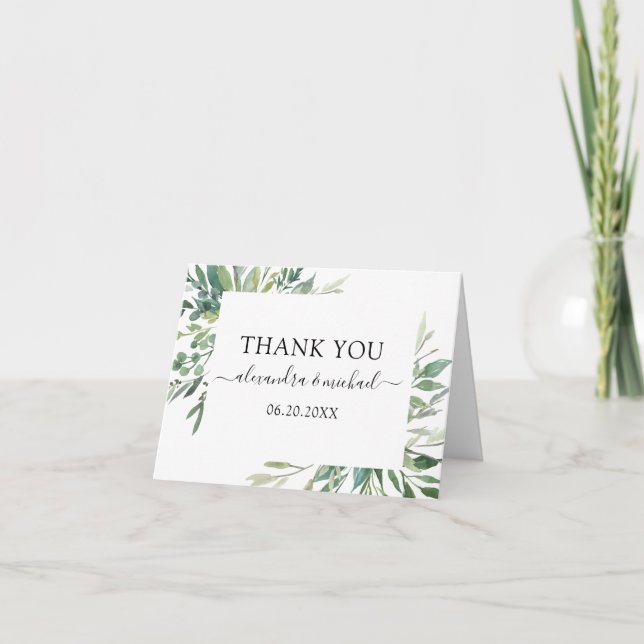 Tarjeta De Agradecimiento Boda de acuarela de la vegetación botánica Foliage (Anverso)