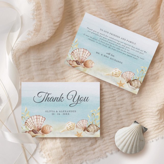 Tarjeta De Agradecimiento Boda de acuarela de las conchas oceánicas de playa (Subido por el creador)