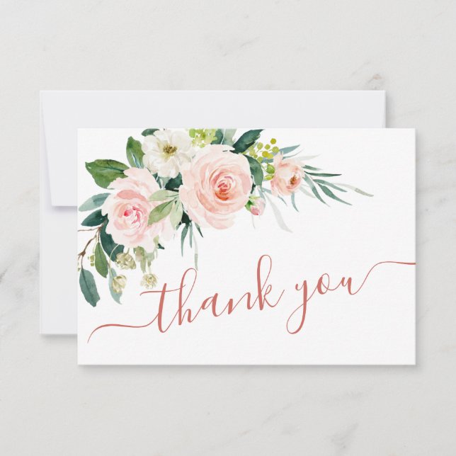 Tarjeta De Agradecimiento Boda de acuarela de las flores rosadas de Rubor (Anverso)