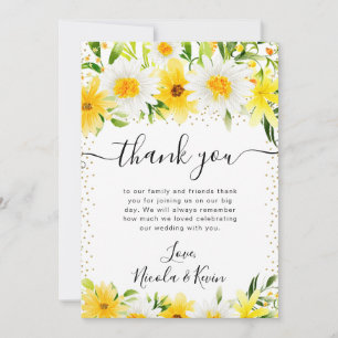 Tarjeta De Agradecimiento Boda de Acuarela de Margaritas y Flores Amarillas