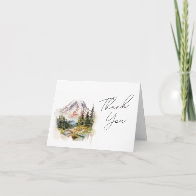Tarjeta De Agradecimiento Boda de acuarela de Mount Rainier (Anverso)