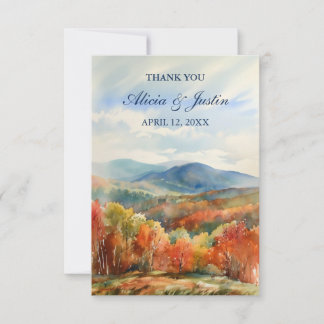 Tarjeta De Agradecimiento Boda de Acuarela de Otoño en las Montañas Blue Rid
