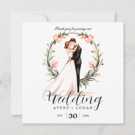 Tarjeta De Agradecimiento boda de acuarela de pareja novia y novio
