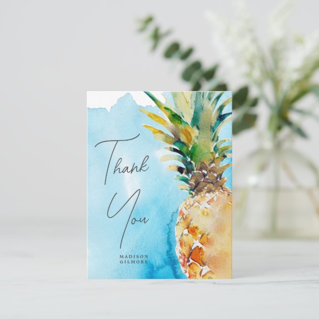Tarjeta De Agradecimiento Boda de acuarela de piña tropical (Anverso de pie)