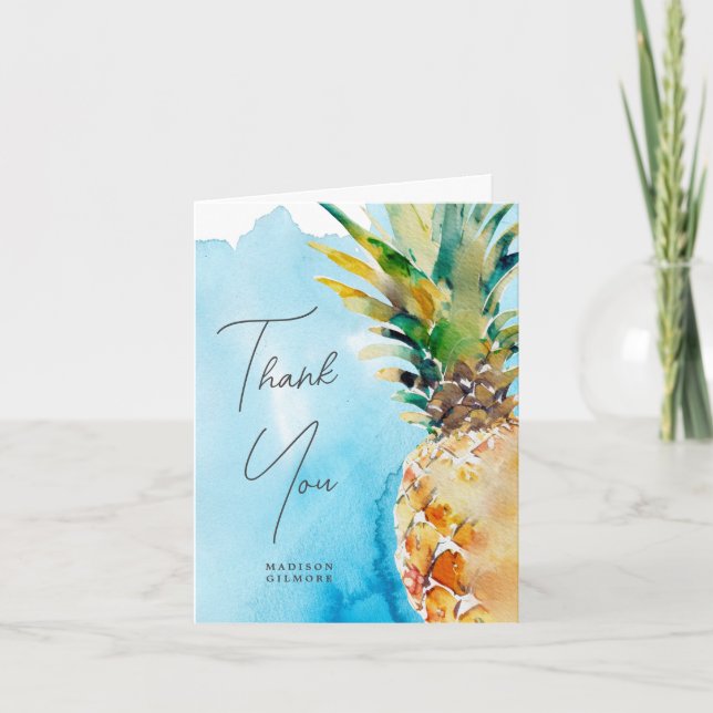 Tarjeta De Agradecimiento Boda de acuarela de piña tropical (Anverso)
