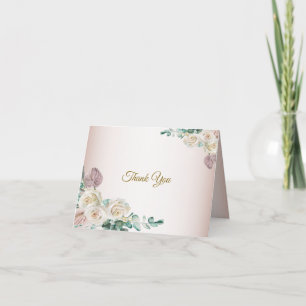 Tarjeta De Agradecimiento Boda de Acuarela de Rosas Blancas y Rosadas con Ve