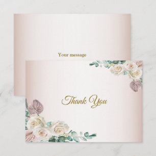 Tarjeta De Agradecimiento Boda de Acuarela de Rosas Blancas y Rosadas con Ve