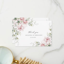 Tarjeta De Agradecimiento Boda de acuarela de rosas rosadas románticas graci