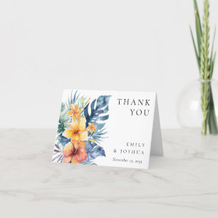 Tarjeta De Agradecimiento Boda de acuarela de verano floral tropical