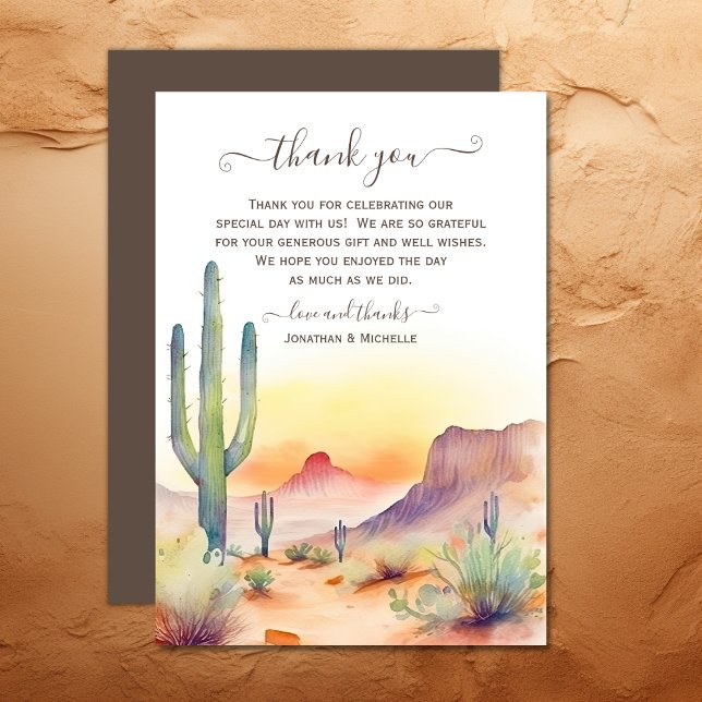 Tarjeta De Agradecimiento Boda de acuarela del desierto y cactus del suroest (Watercolor Southwestern Desert and Cactus Wedding Thank You Card)