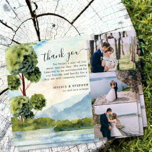 Tarjeta De Agradecimiento Boda de acuarela del lago Evergreen 3 Foto