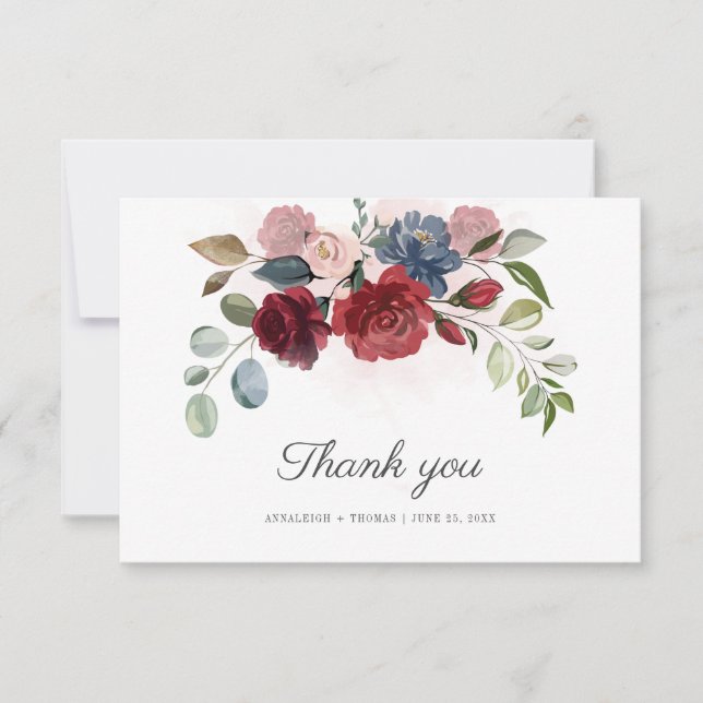 Tarjeta De Agradecimiento Boda de acuarela floral (Anverso)