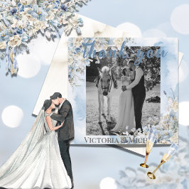 Tarjeta De Agradecimiento Boda de acuarela floral azul polvoriento 