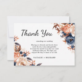 Tarjeta De Agradecimiento Boda de acuarela floral azul turbio y terracota